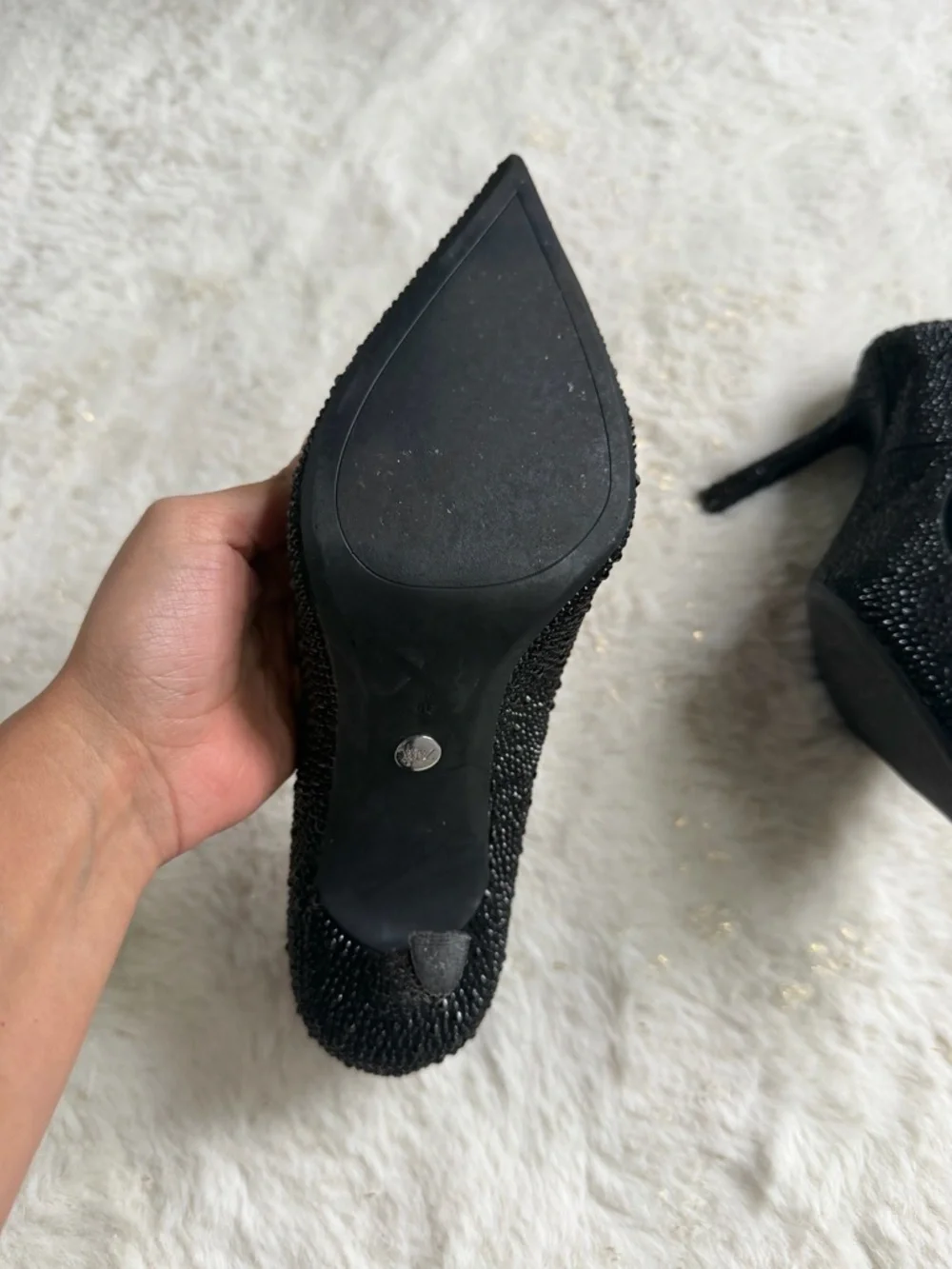 ZARA Black Crystal-Embellished Pointed Toe Heels